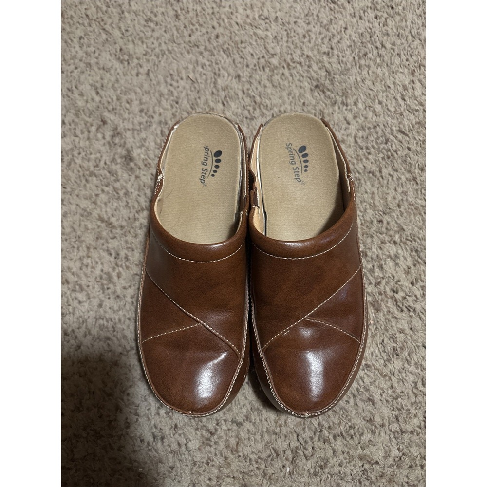 Spring Step Brown Leather Clogs Sz‎ 38 Telly Cog